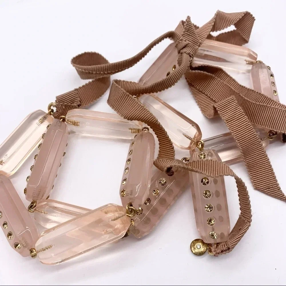 J. Crew Blush Beaded Ribbon Tie Necklace NWT